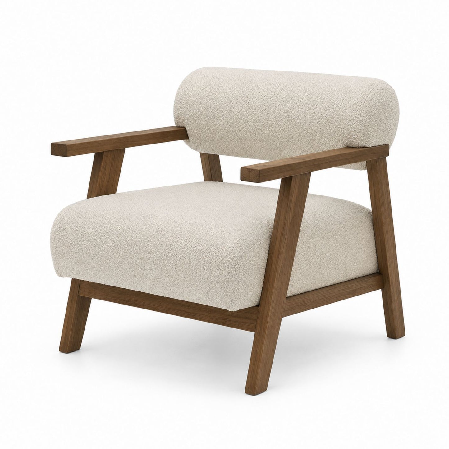 Beige Boucle Upholstered Lounge Chair with Solid Wood Frame