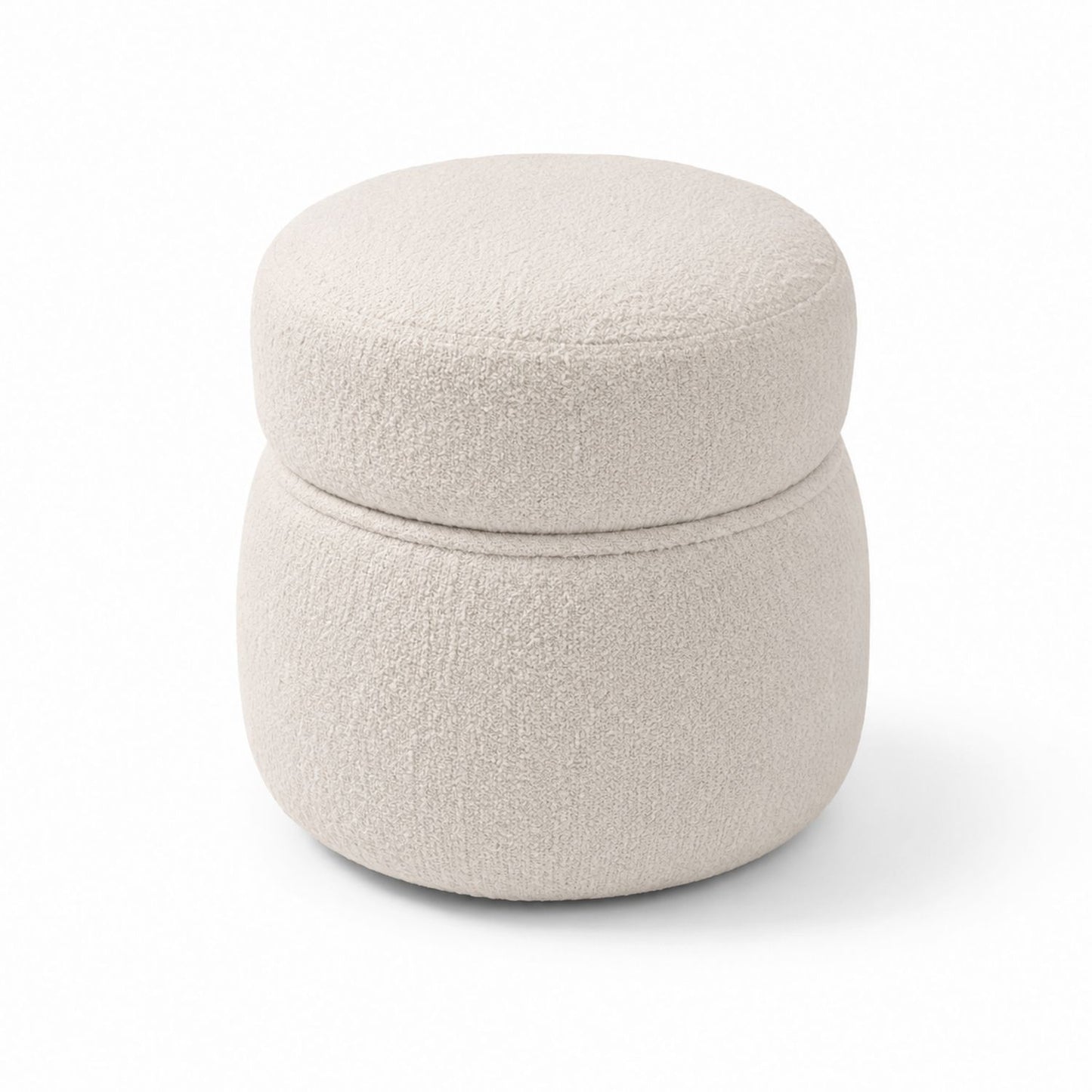 Round Bouclé Fabric Ottoman Beige 40 cm