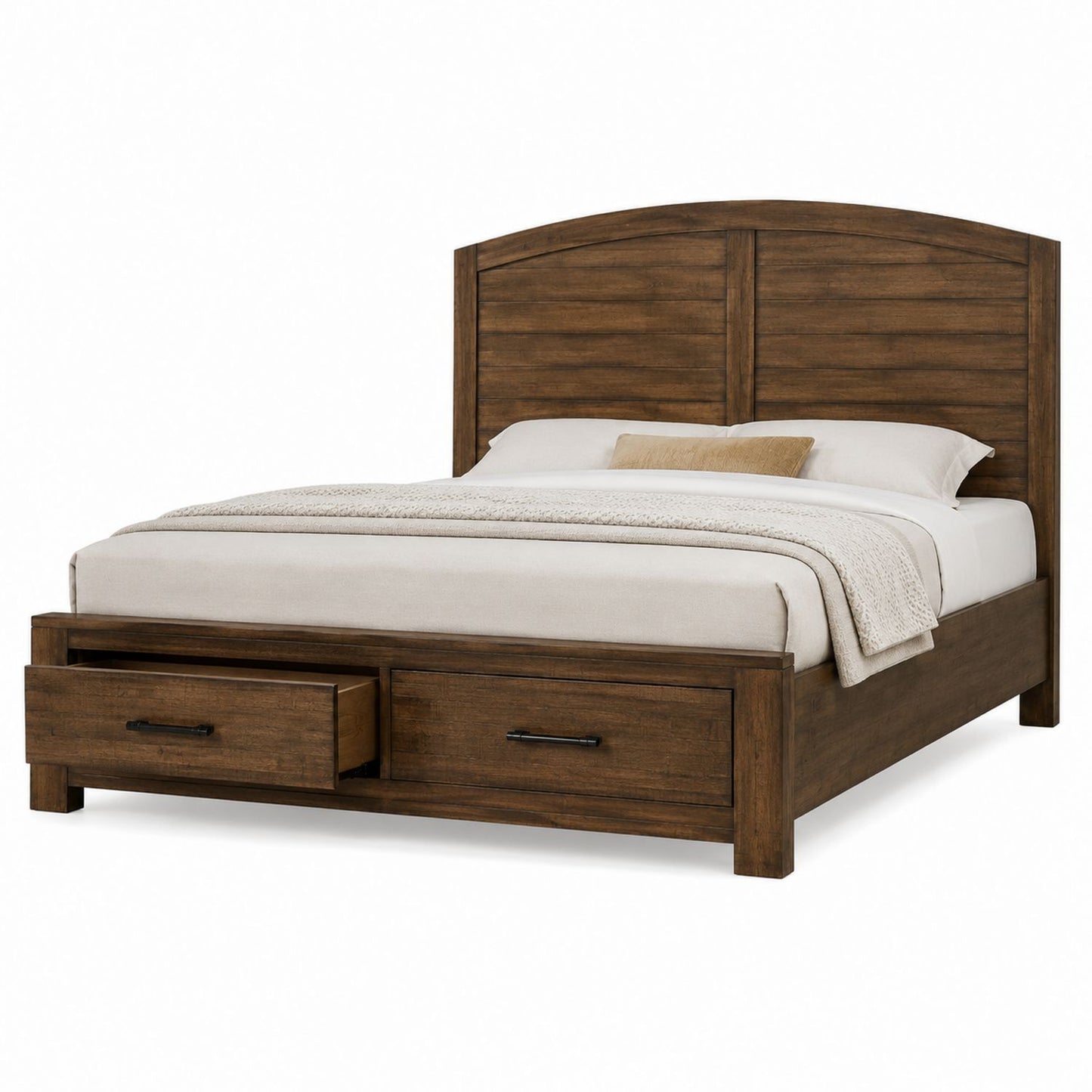 Queen Size Solid Wood Storage Bed with Headboard and Drawers