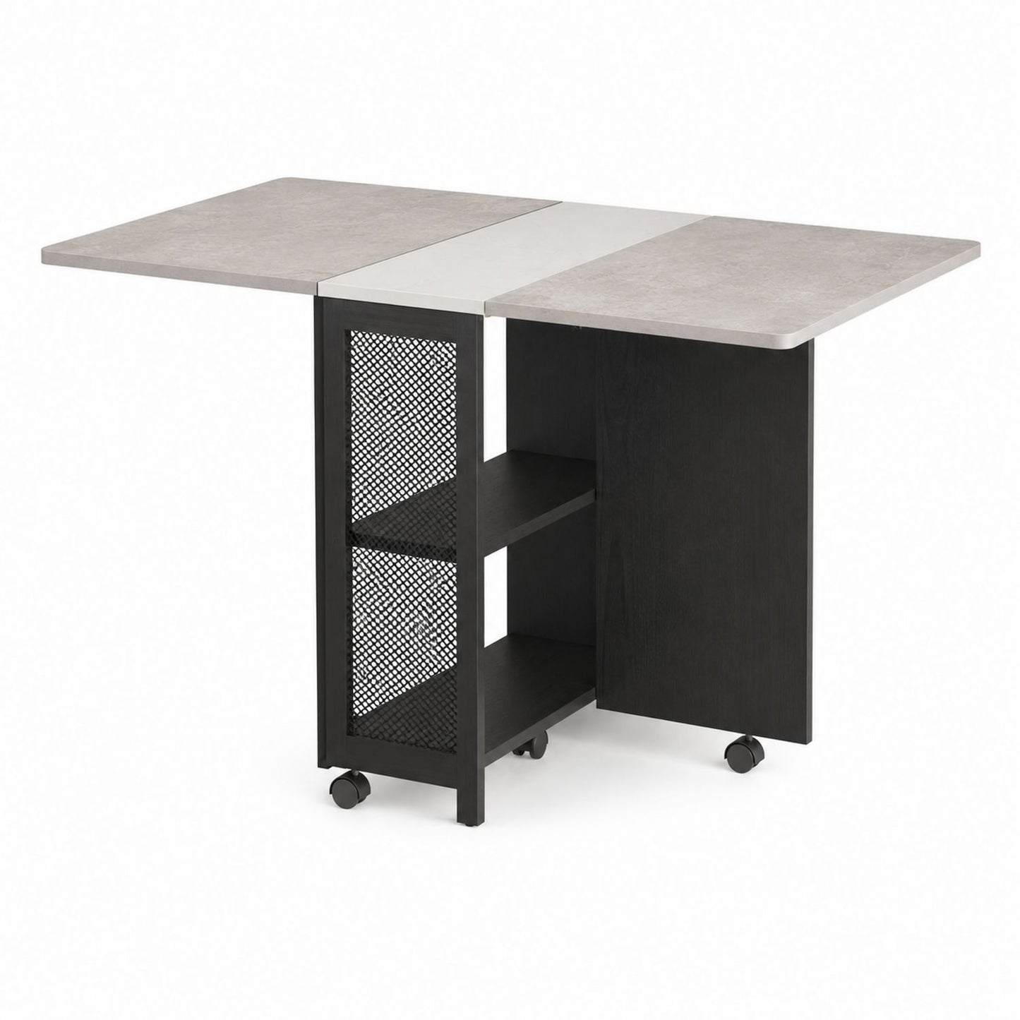 Folding Dining Table with Metal Mesh and Wheels Gray/Black