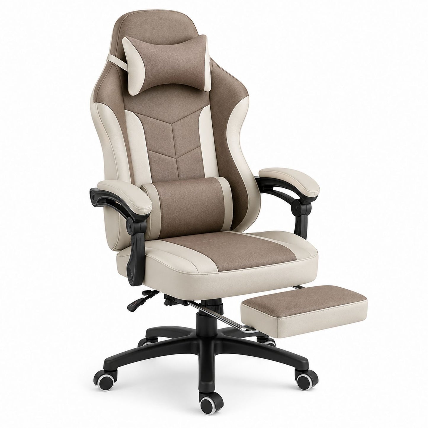 Ergonomic Office Chair PU Leather Adjustable Reclining with Footrest Beige/Brown