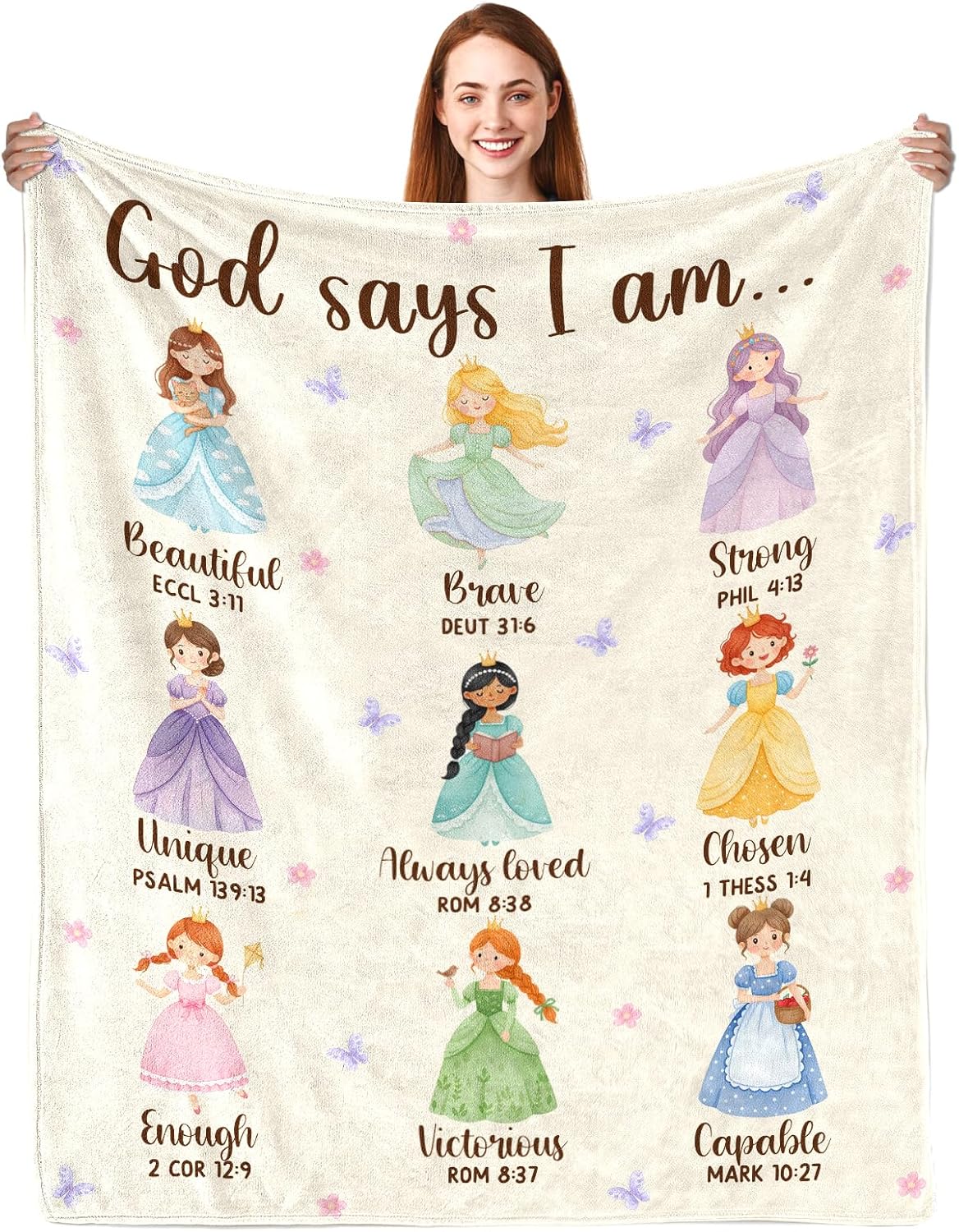 Christian Throw Blanket - Christian Gifts for Girls God Says I Am Princess Blanket for Girls 40'x50'