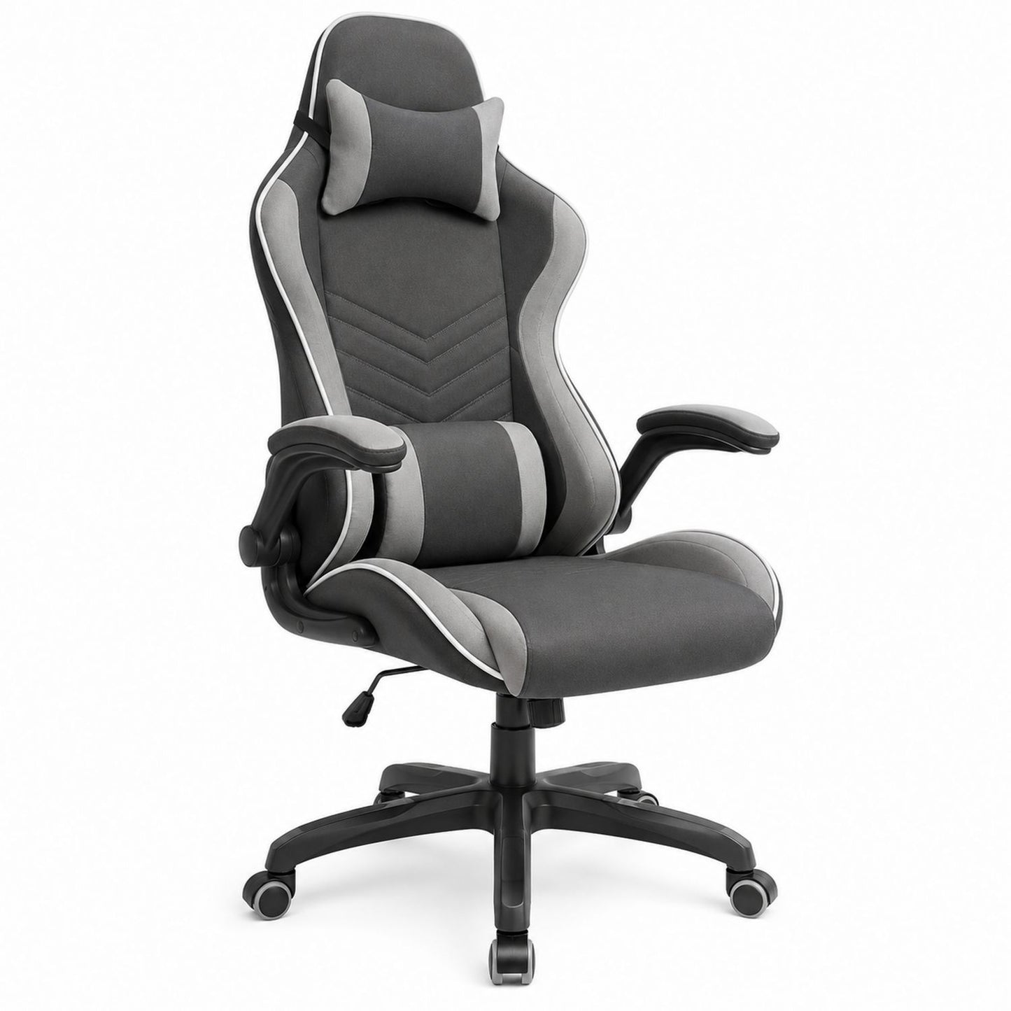 Ergonomic Office Chair Polyester Fabric Adjustable Swivel Recliner with Lumbar Support Black/Gray
