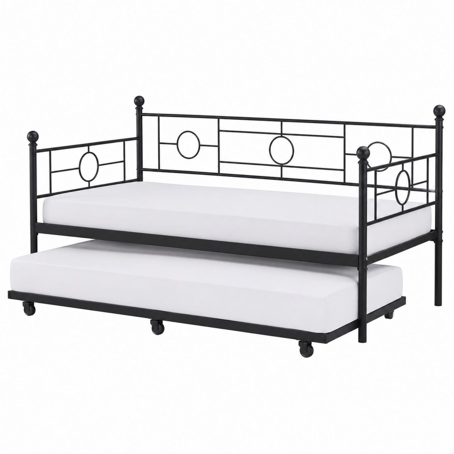 Metal Trundle Daybed Black Steel Frame Twin Size