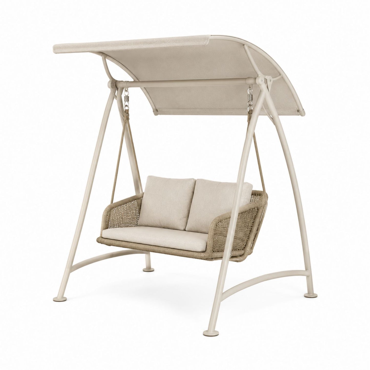 Outdoor Steel Frame Swing Chair with Canopy and Beige Cushions