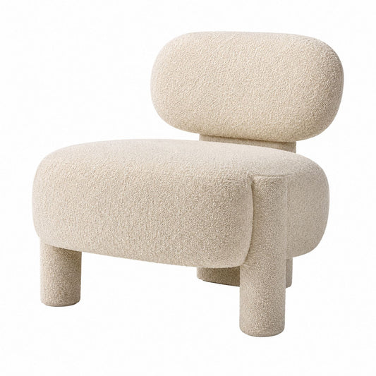 Bouclé Fabric Lounge Chair Beige Oval Design 75cm Height