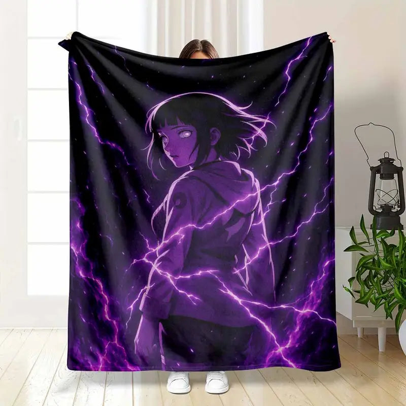 Anime Warrior Ninja Floor Mat Purple Lightning Energy Print Flannel 60×80