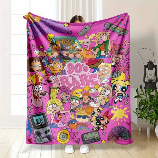 90s Nostalgic Cartoon Collage Flannel Fleece Blanket