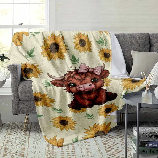 Highland Cow Flannel Blanket Pink Bow Soft Plush - image 3