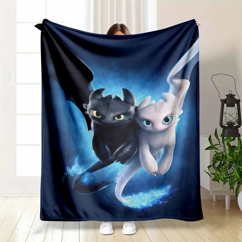 Dragon Couple Flannel Throw Blanket Mystic Night Sky