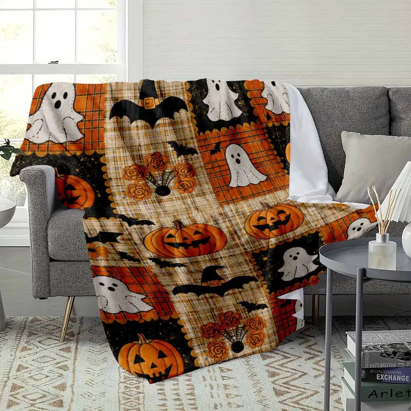 Halloween Patchwork Flannel Blanket Soft Warm Cozy Throw in Multiple Sizes - image 3