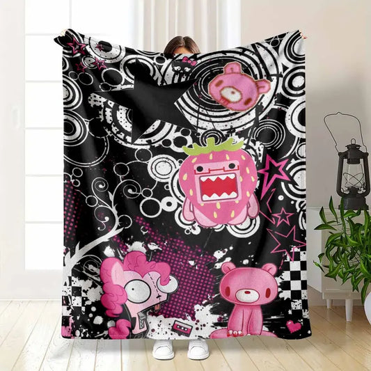Pink Strawberry Cartoon Flannel Blanket - Soft Lightweight Bedding for Bedroom and Sofa