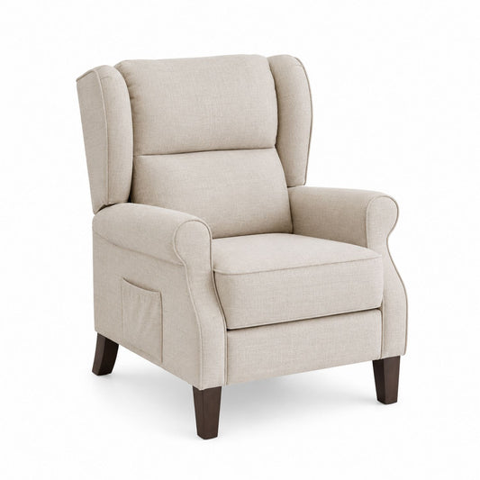 Beige Polyester Recliner Armchair with Side Pocket
