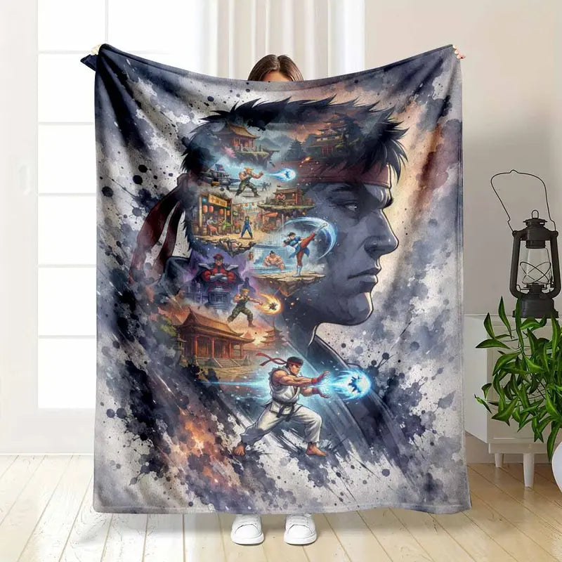Classic Fighter Flannel Fleece Blanket - Retro Arcade Print