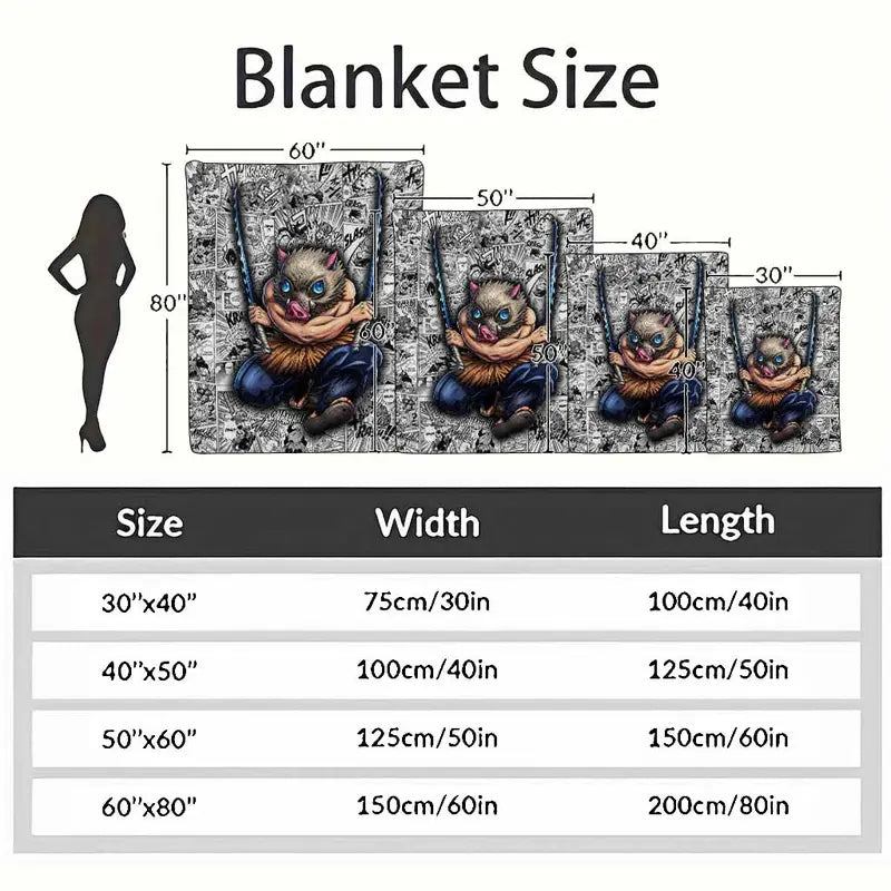 Flannel Throw Blanket Boar Mask Fighter Anime Pattern - image 4