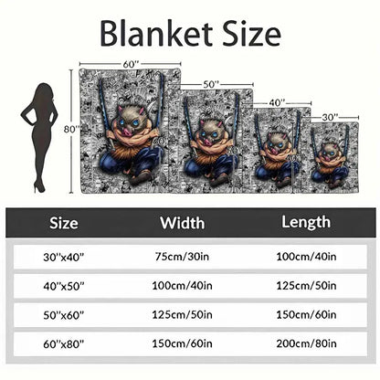Flannel Throw Blanket Boar Mask Fighter Anime Pattern - image 4