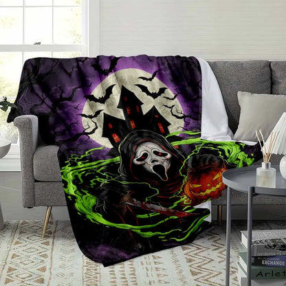 Gothic Halloween Flannel Fabric Blanket Throw, Ghost & Pumpkin - image 3