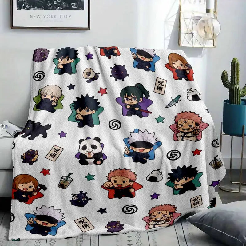 Anime Character Pattern Flannel Blanket Chibi Jujutsu Soft Warm Throw - image 2