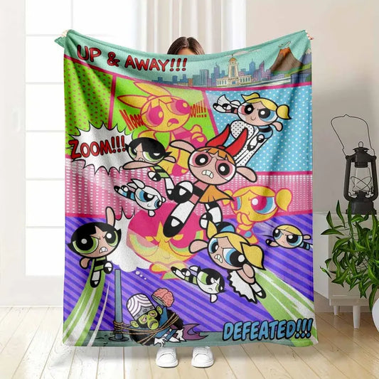 Superhero Teamwork Flannel Blanket Cozy Soft Lightweight Vintage Comic Heroine Print