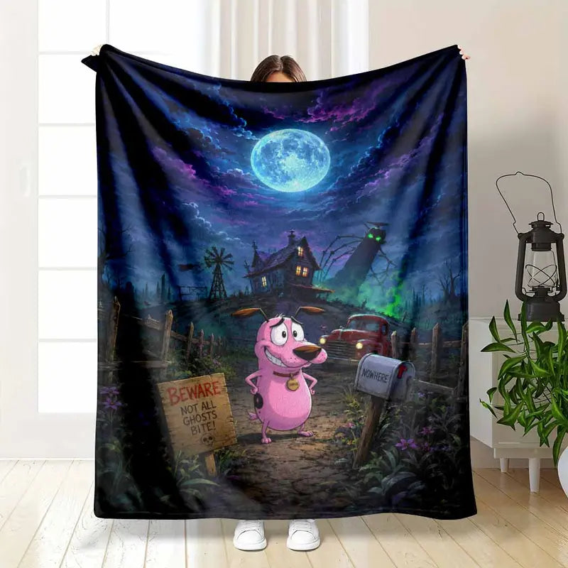 Courage the Cowardly Dog Halloween Flannel Blanket 60x80in Large Soft Throw