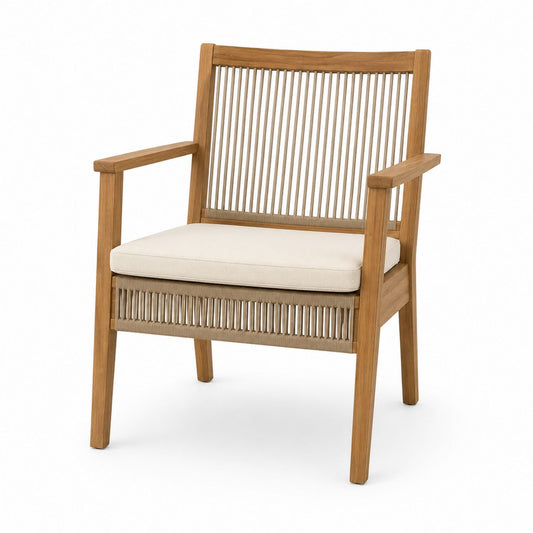 Teak Wood Armchair with Beige Polyester Cushion 75x80x90 cm