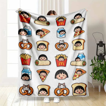Chibi Maruko-chan Anime Flannel Blanket, Food Print Throw, 60×80 in - image 7