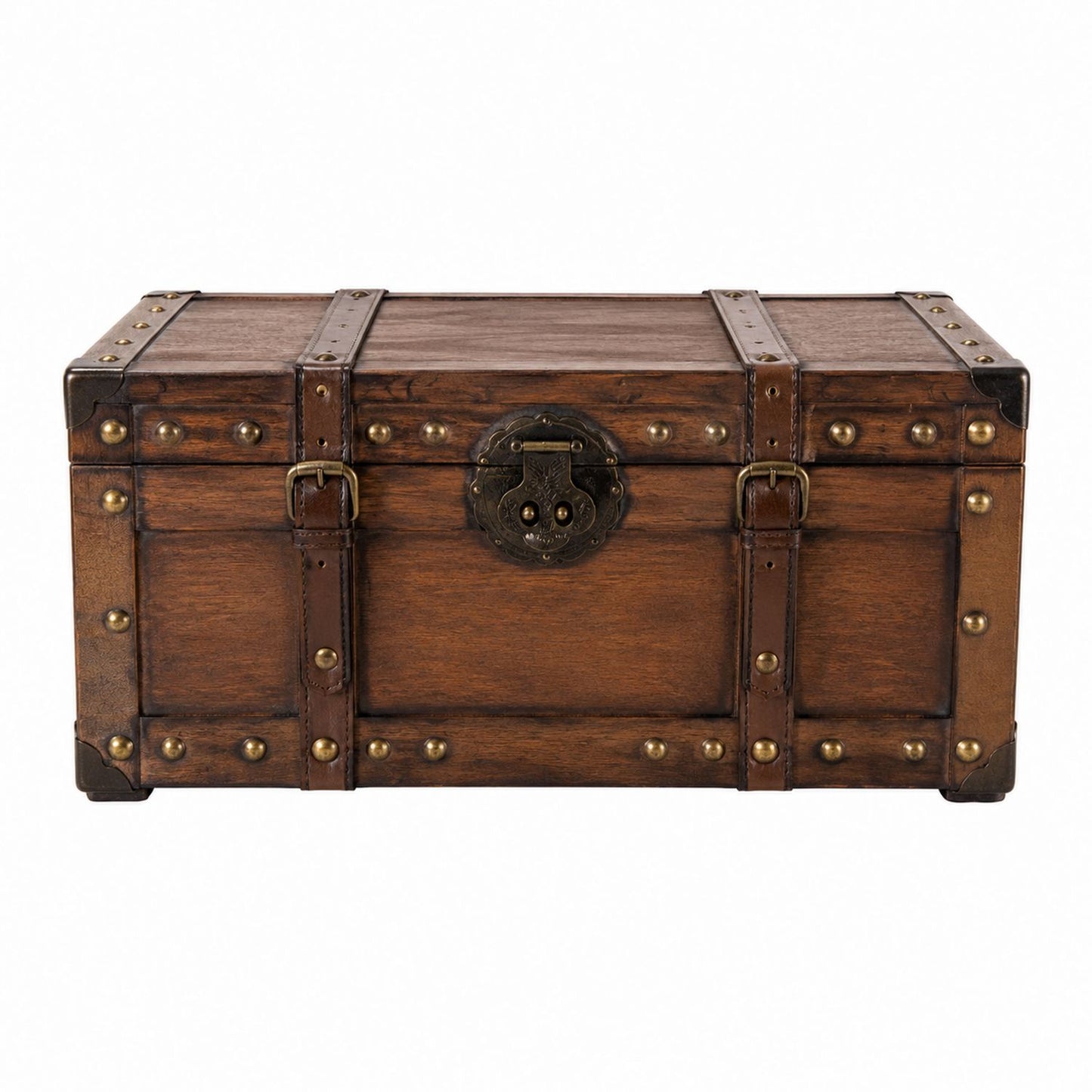Vintage Wooden Storage Trunk with Metal Accents
