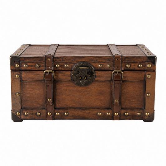 Vintage Wooden Storage Trunk with Metal Accents