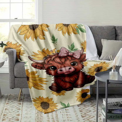 Cute Highland Cow Print Flannel Throw Blanket Sunflower, Soft 30x40–60x80 - image 9