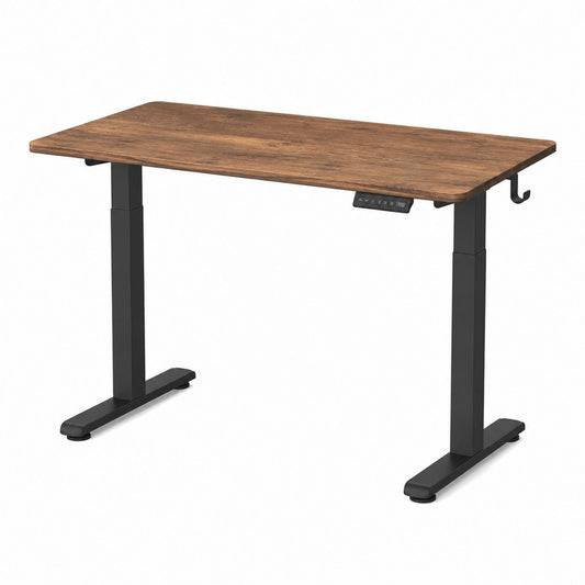 Wood Veneer Adjustable Electric Standing Desk with Black Metal Frame 120x60x70-120cm