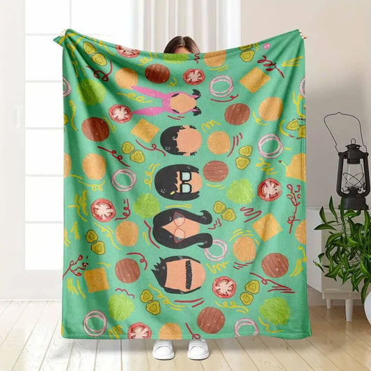 Burger Family Flannel Throw Blanket, Soft & Breathable