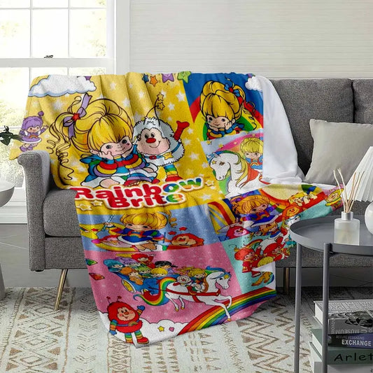 Rainbow Fantasy Girl Flannel Throw Blanket - Colorful Unicorn Cartoon Design in Multiple Sizes - image 3