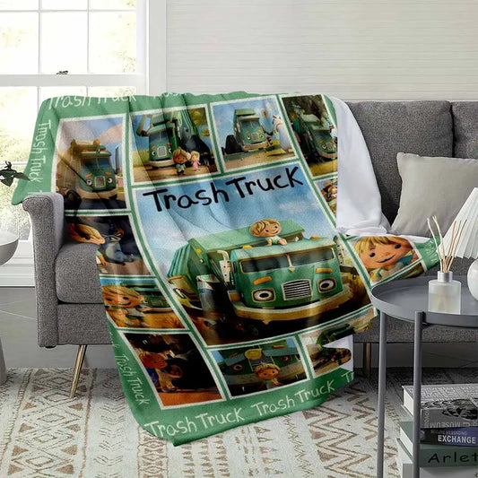 Cartoon Trash Truck Print Flannel Throw Blanket - image 3