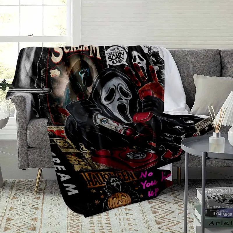 Halloween Theme Ghostface Collage Flannel Blanket Ultra-Soft Lightweight Throw - image 3