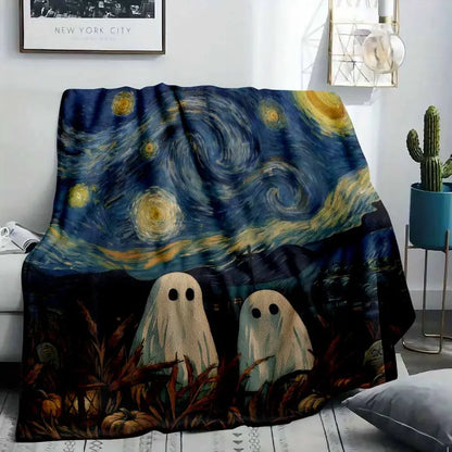 Halloween Flannel Ghosts & Pumpkin Throw Blanket - image 2