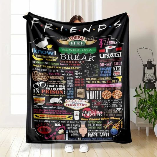 Friends Inspired Flannel Throw Blanket with Central Perk Quotes - Soft, Wrinkle Resistant, Multiple Sizes