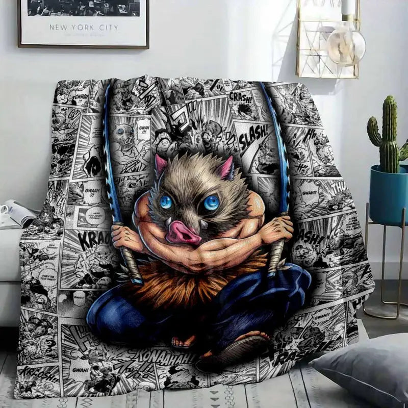 Flannel Throw Blanket Boar Mask Fighter Anime Pattern - image 2