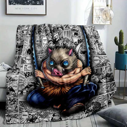 Flannel Throw Blanket Boar Mask Fighter Anime Pattern - image 2