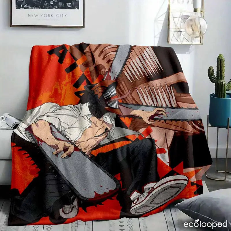 Chainsaw Hero Flannel Blanket, Manga Print Anime Throw - image 2