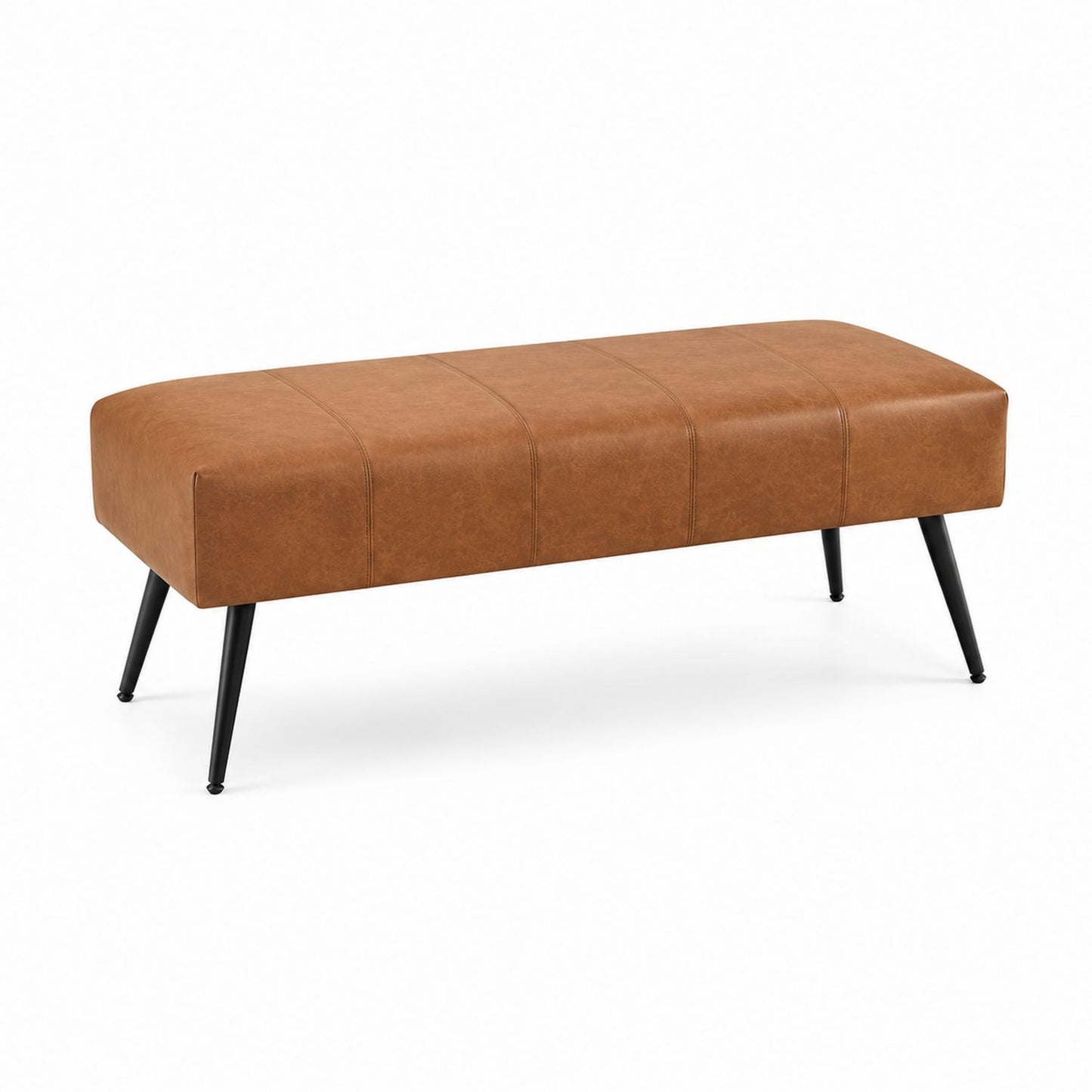 Faux Leather Bench with Metal Legs, Brown, 120cm