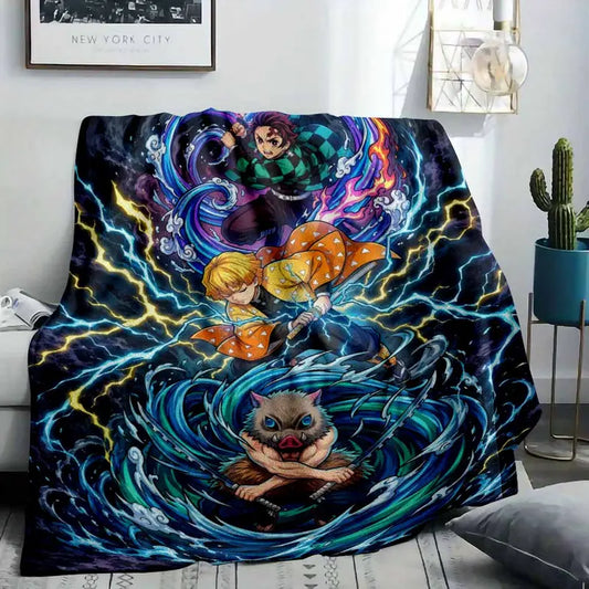 Anime Warrior Flannel Blanket Throw, Ultra-Soft Japanese Manga - image 2