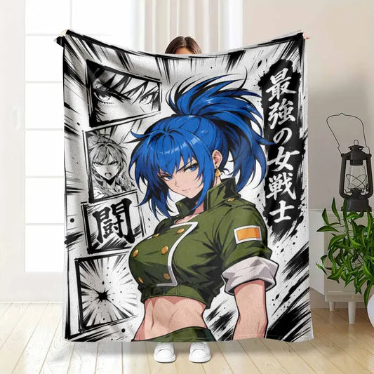 Anime Warrior Flannel Fleece Blanket Japanese Print Throw, Soft Cozy (40×50, 50×60, 60×80)