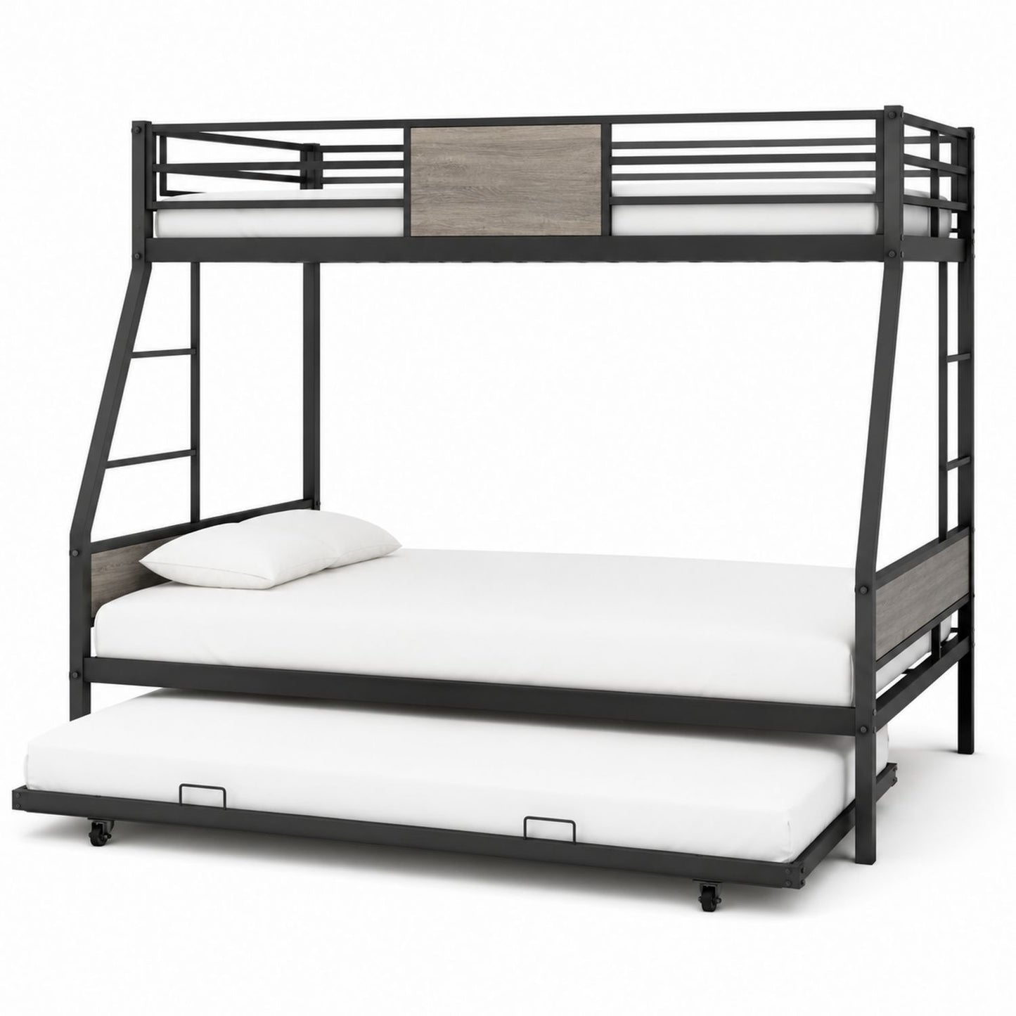 Metal Bunk Bed with Trundle Black/Grey