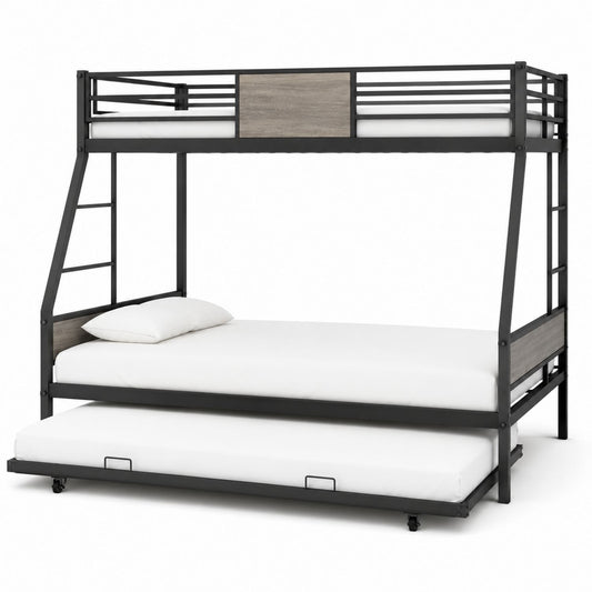 Metal Bunk Bed with Trundle Black/Grey