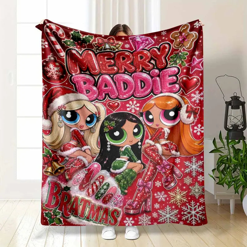 Merry Baddie Bratmas Flannel Blanket Ultra Soft Red Christmas Throw - image 8