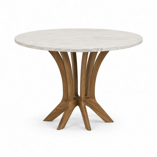 Round Marble Top Dining Table with Solid Wood Base