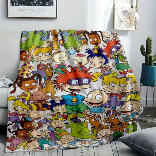 Classic Cartoon Characters Flannel Blanket Aesthetic 90s Nostalgic Prints Ultra Soft Lightweight Cozy Texture Warmth Bedding Perfect For Living Room Sofa Couch Travel Camping Birthday Gift Ideas - image 2
