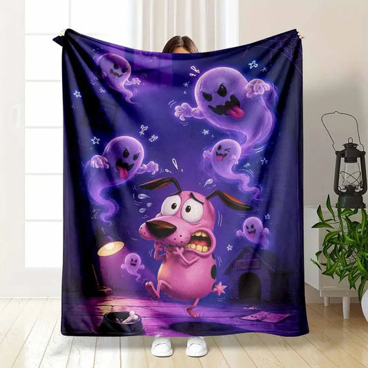 Purple Cartoon Dog & Ghosts Flannel Blanket — Multi-Size