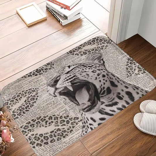 Flannel Leopard Print Rug, Non-Slip Rubber Mat