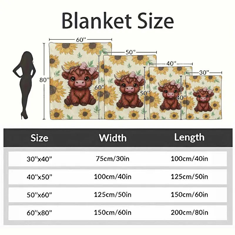 Cute Highland Cow Print Flannel Throw Blanket Sunflower, Soft 30x40–60x80 - image 10
